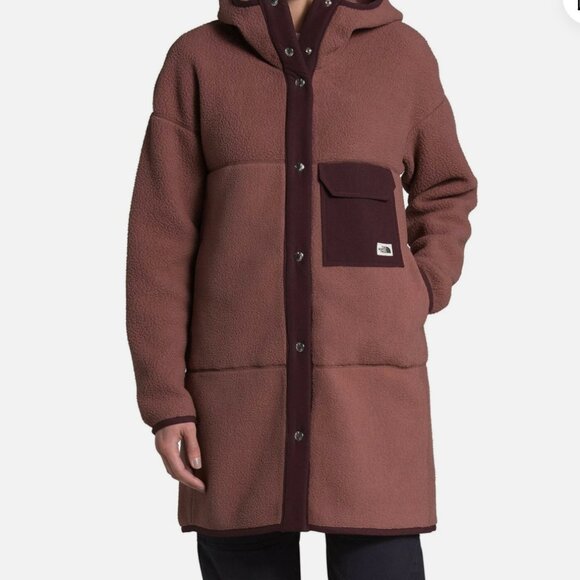 North Face Cragmont MASHUP Hoodie Fleece Sherpa Long Line Jacket Pink Small - Picture 1 of 12